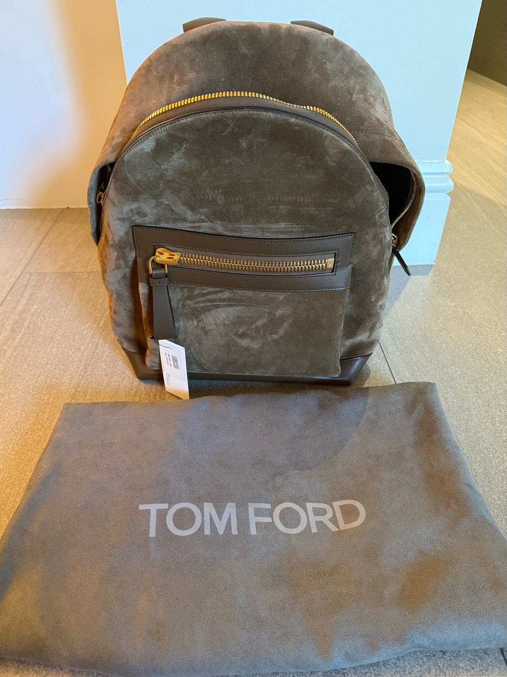 Brand new Tom Ford Suede Backpack with Gold-Tone Zipper